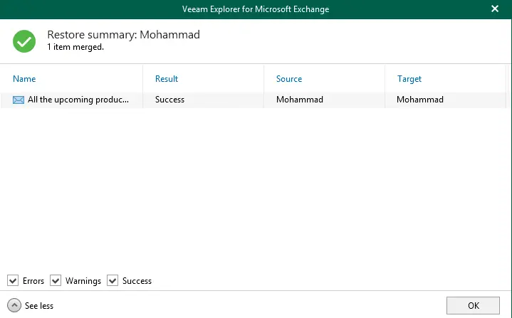Veeam explorer for Microsoft exchange