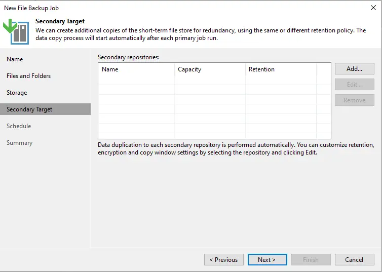 Veeam file backup job secondary target