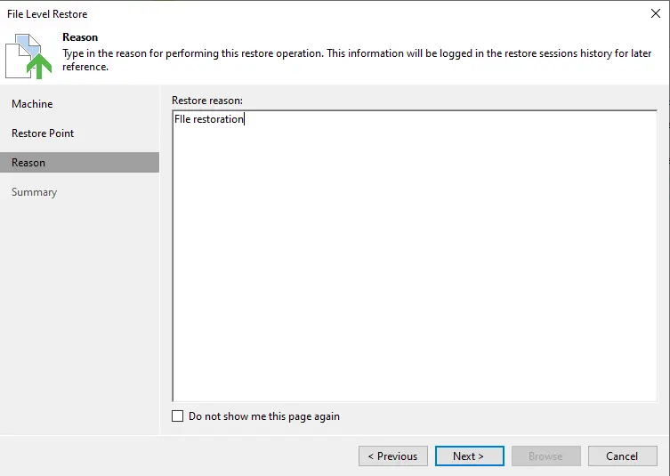 Veeam file level restore reason