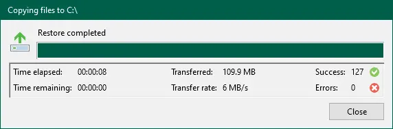 Veeam files restore completed