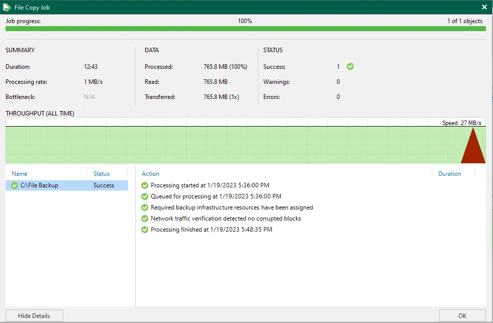 Veeam job progress