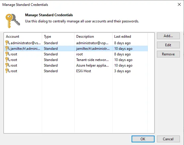 Veeam manage standard credentials