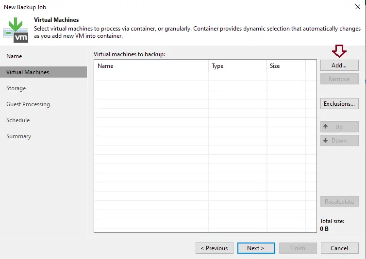 Veeam new backup job virtual machine