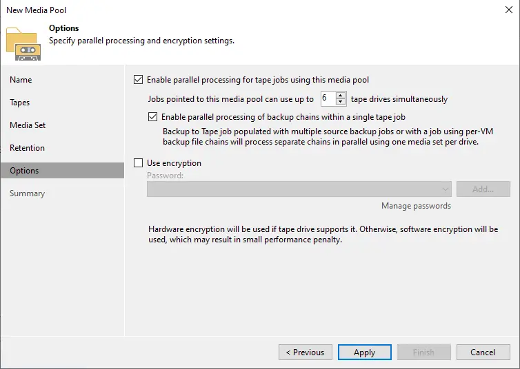 Veeam new media pool options