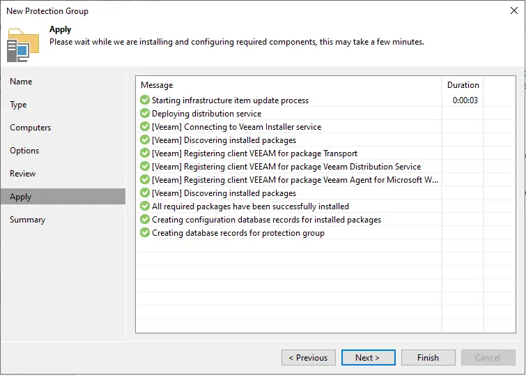 Veeam protection group apply