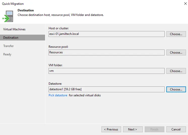 Veeam quick migration destination