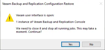 Veeam user interface is open warning