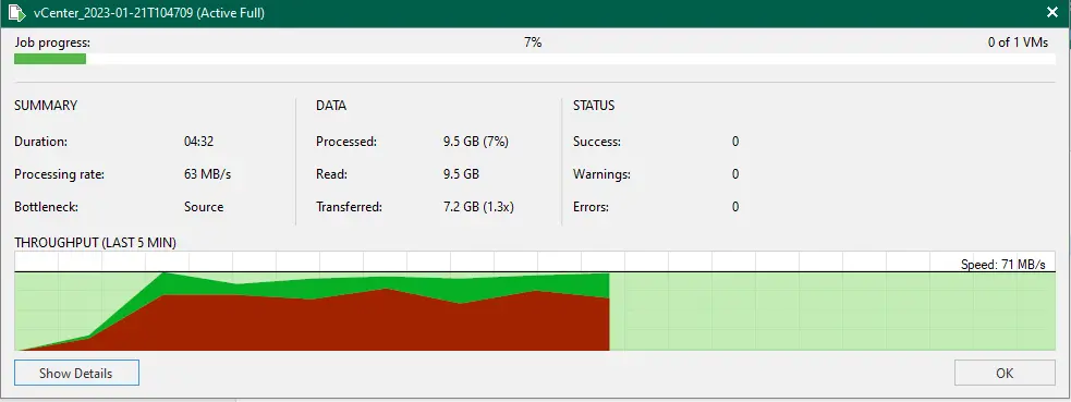 VeeamZip backup job progress