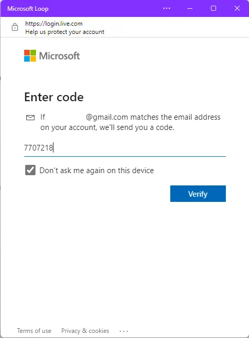 Verify Microsoft code