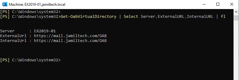 Verify OAB virtual directory PowerShell