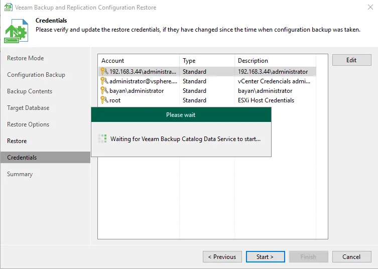 Verify veeam backup credentials