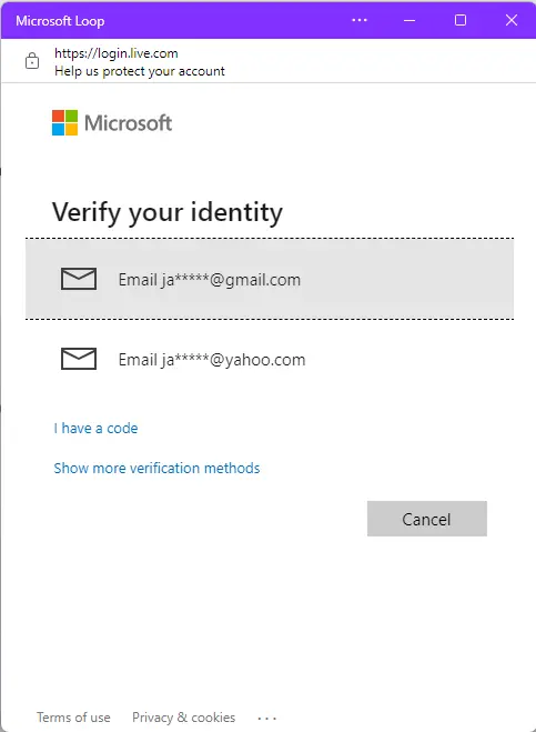 Verify your identity Microsoft