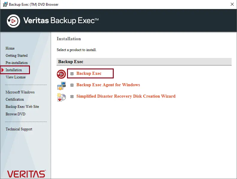 Veritas Backup Exec Installation