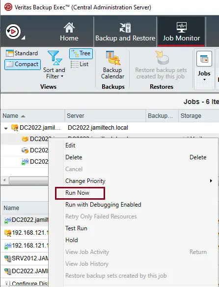 Veritas Backup Exec administration server