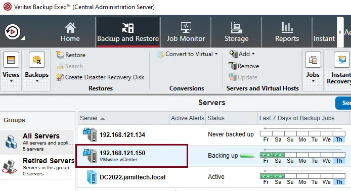 Veritas Backup Exec, administration server