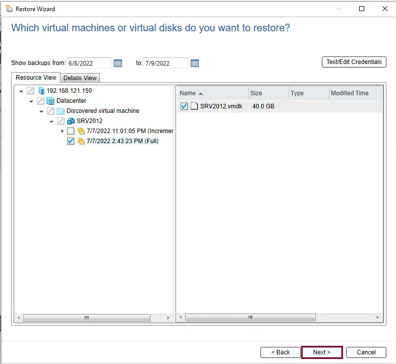 Restore virtual machine Backup Exec