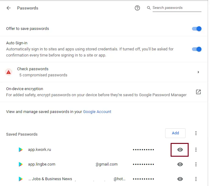 View Google Chrome Saved Passwords