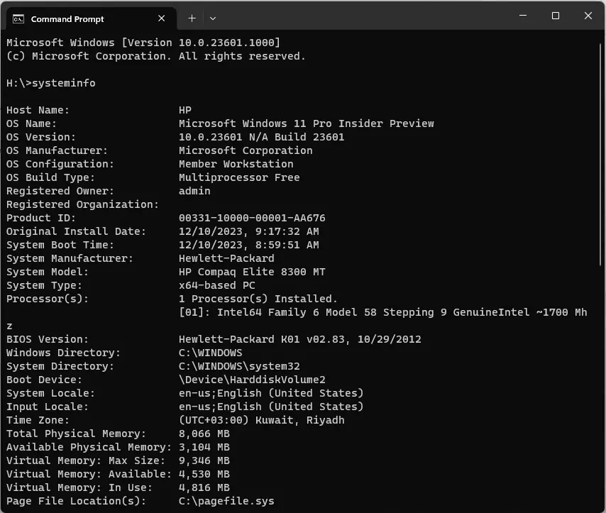 View PC specs with command prompt