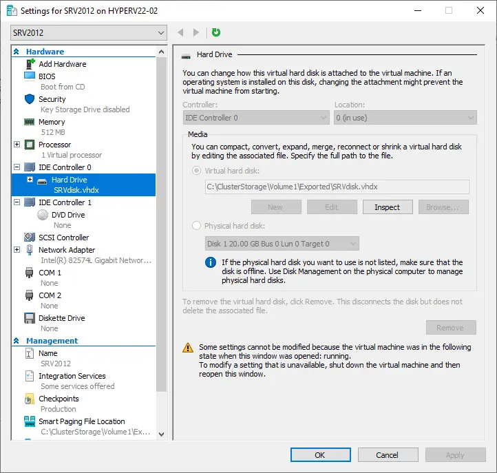 Virtual Machine settings