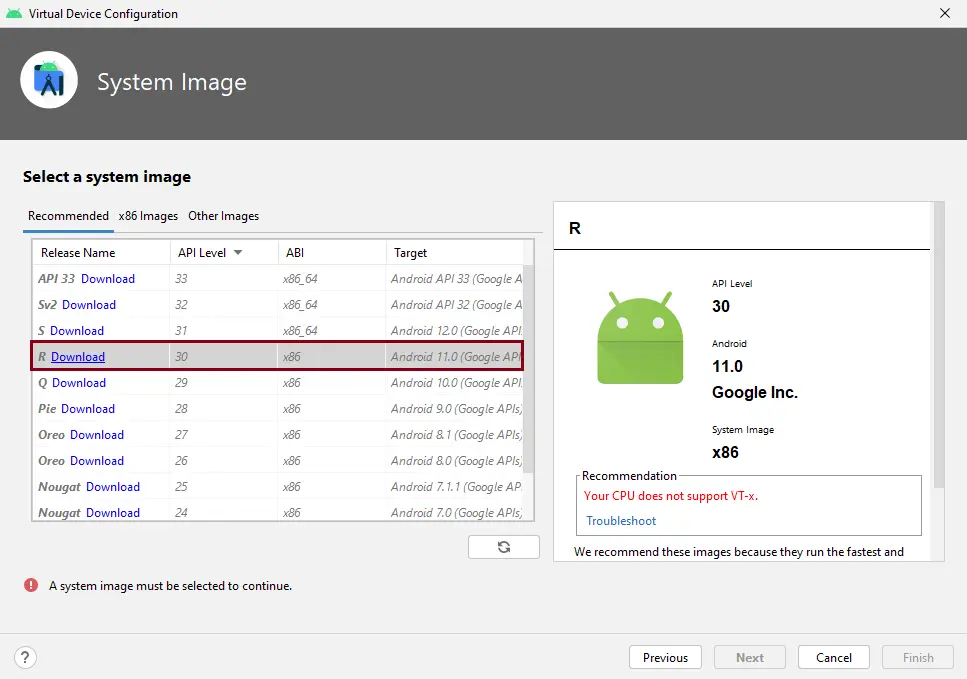 Virtual device configuration select image