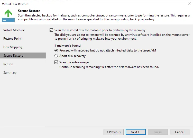 Virtual disk secure restore Veeam