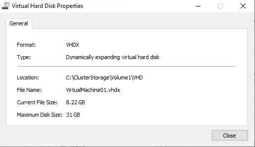 Virtual hard disk properties