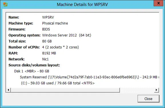 Virtual machine details for