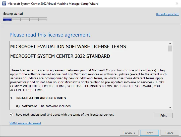 Virtual machine manager license agreement