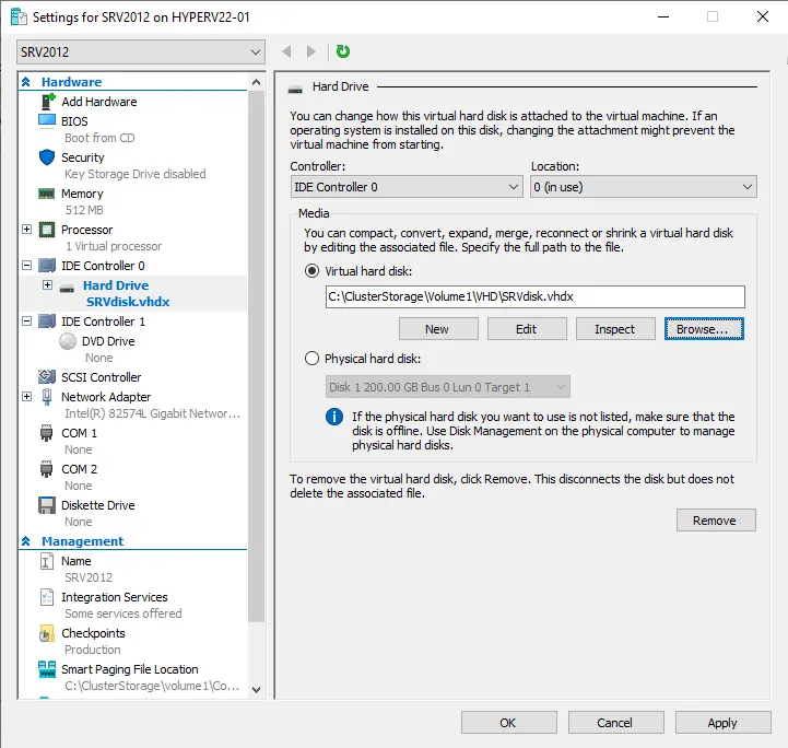 Virtual machine settings hard drive