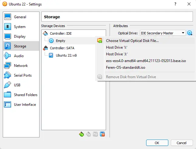 Virtual machine settings storage