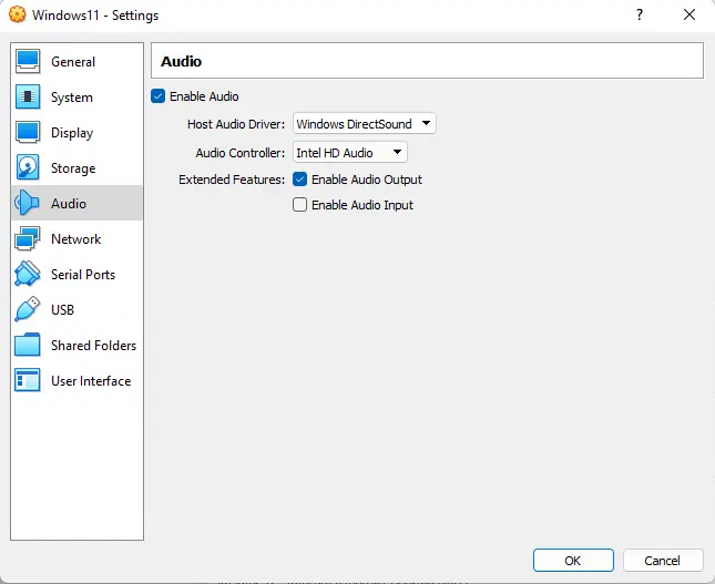 Virtual machine settings virtualbox