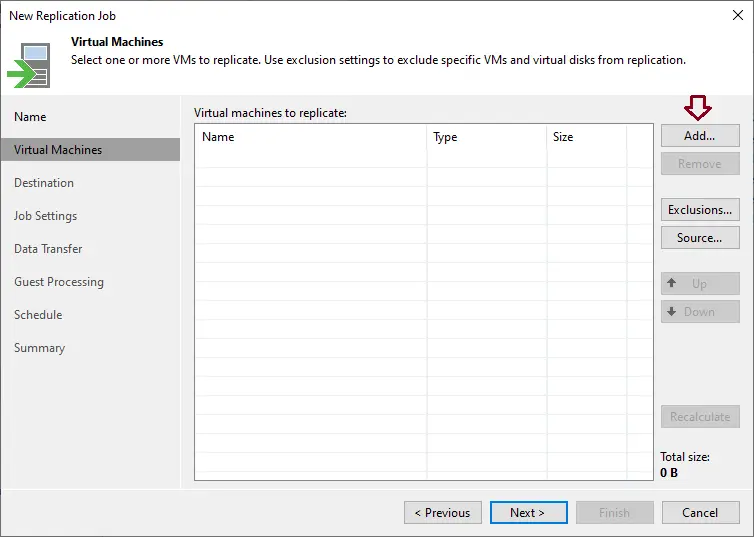 Virtual machine to replicate Veeam