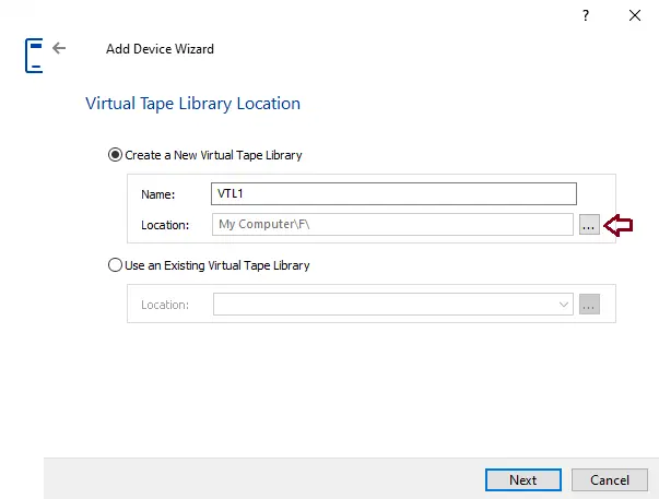 Virtual tape library location StarWind