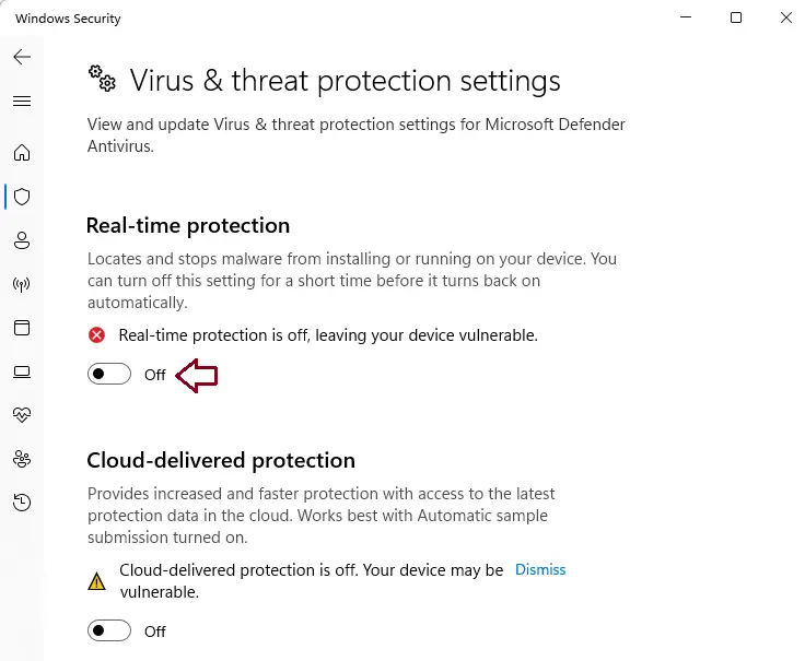 Virus & threat protection settings