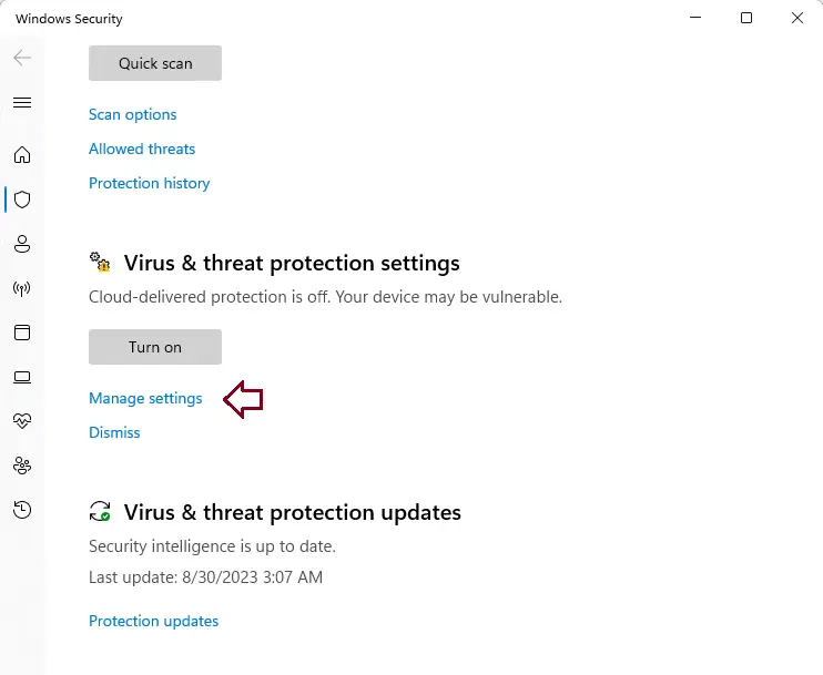 Virus & threat protection settings