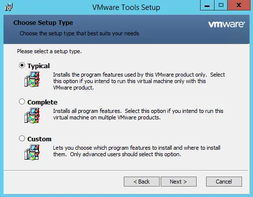 Vmware tools setup typical