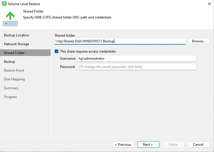 Restore volume Veeam agent