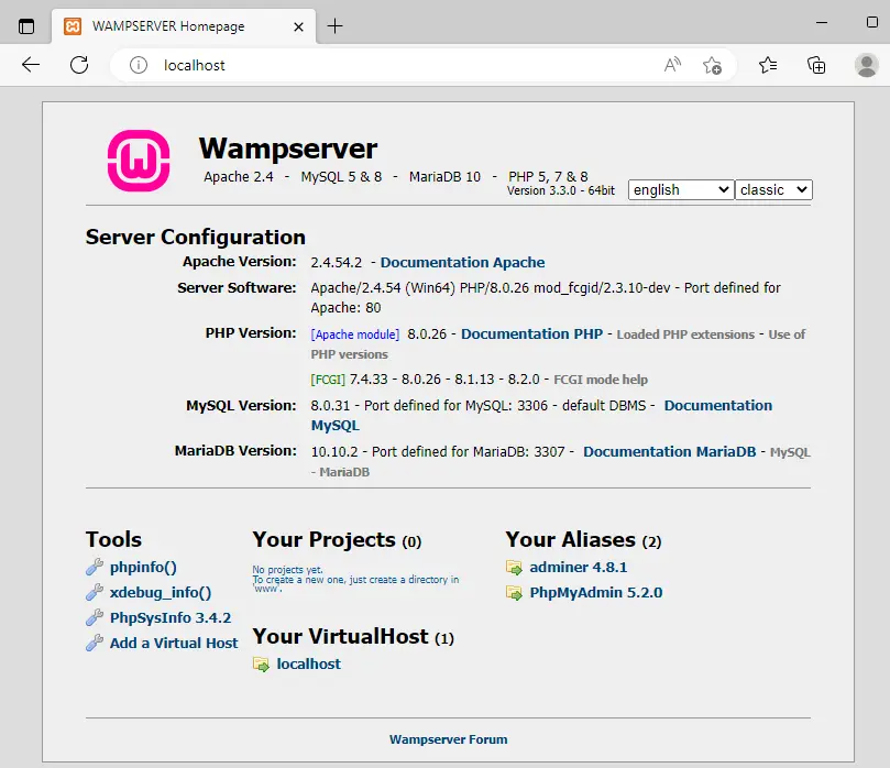 WAMPP server configuration