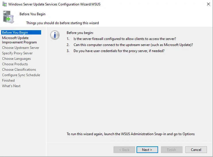 WSUS Configuration Wizard