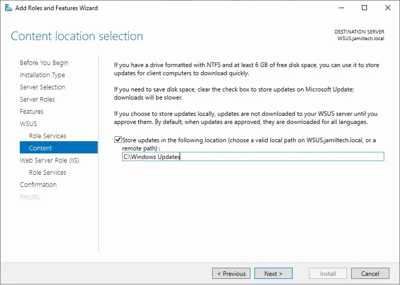 WSUS Content Location selection