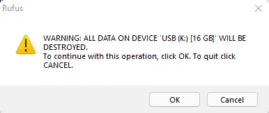 Warning data will be destroyed Rufus