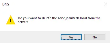 Warning delete the DNS zone