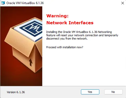 Warning network interface VirtualBox