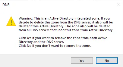 Warning remove DNS zones