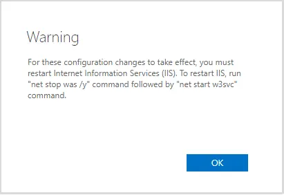 Warning restart IIS service
