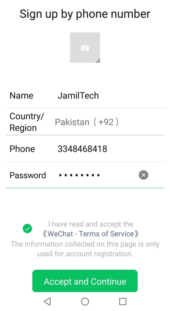 WeChat sign up by phone number