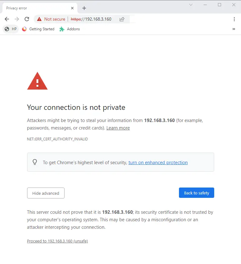 Web connection is not secure