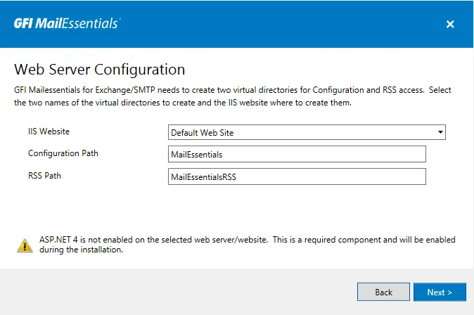 Web server configuration GFI installation