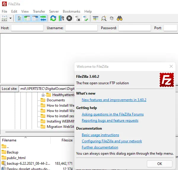 Welcome to FileZilla client