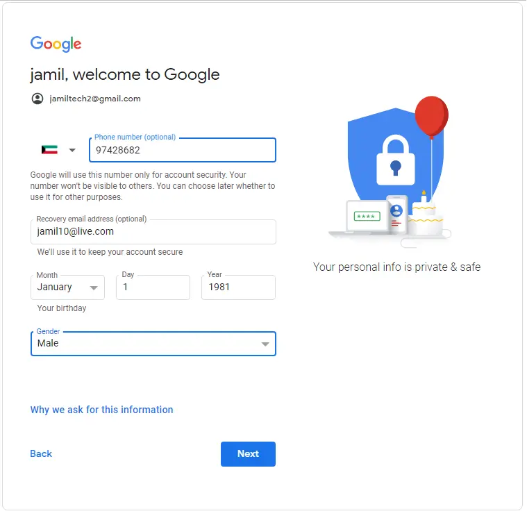 Welcome to Google enter information